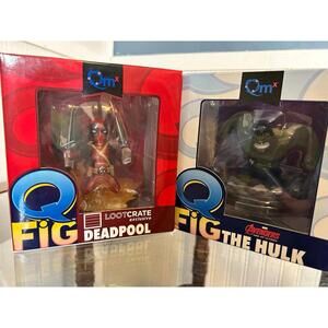 Q-Fig Marvel Figures – Deadpool (Loot Crate) & Hulk (Age of Ultron) NIB